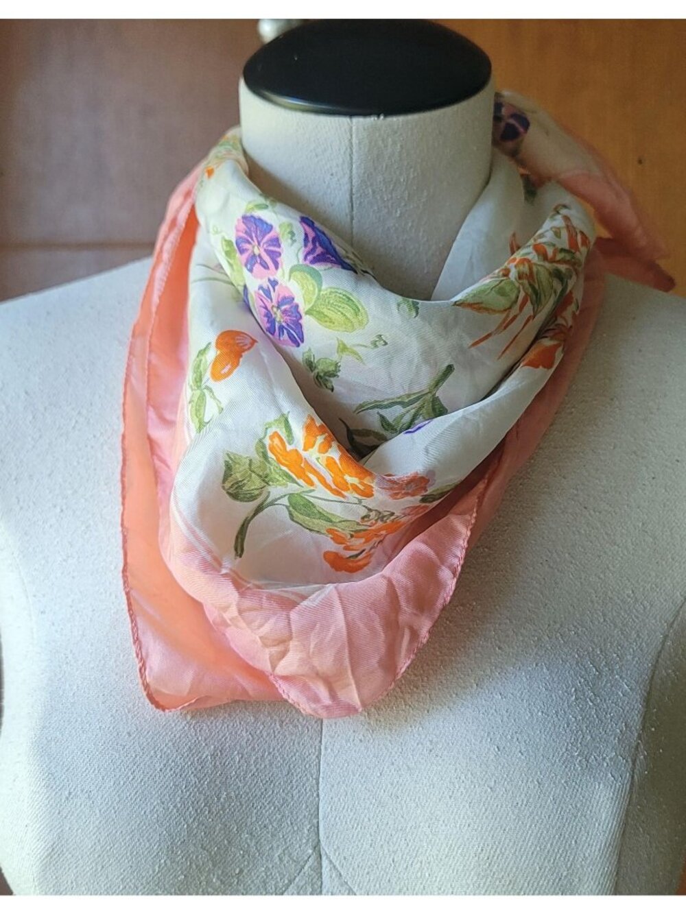 Vintage Liberty of London Square Silk Scarf Pastel Green Floral Botanical Scarf